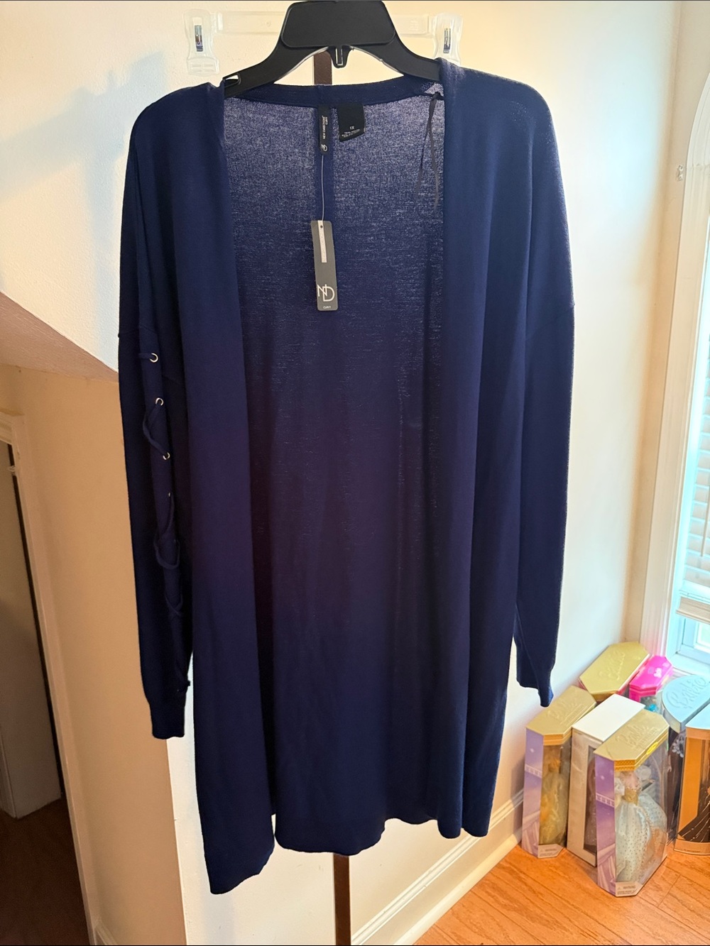 new directions Navy Open-Front Longline Cardigan